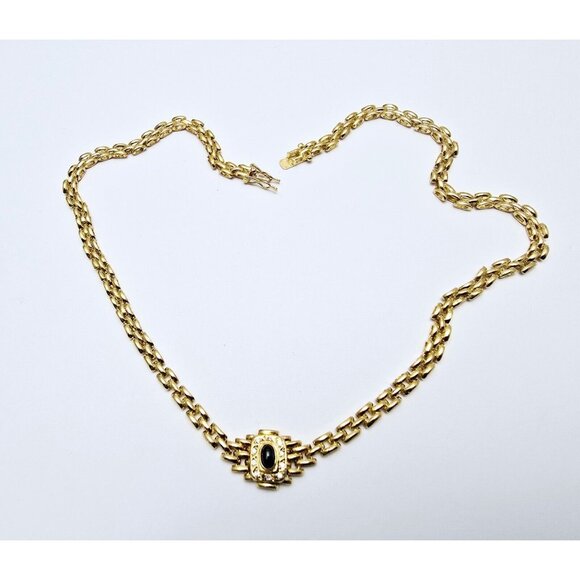 Unique 18K Yellow Gold Designer Cabochon Sapphire & Diamond Link Chain Necklace - Picture 4 of 16